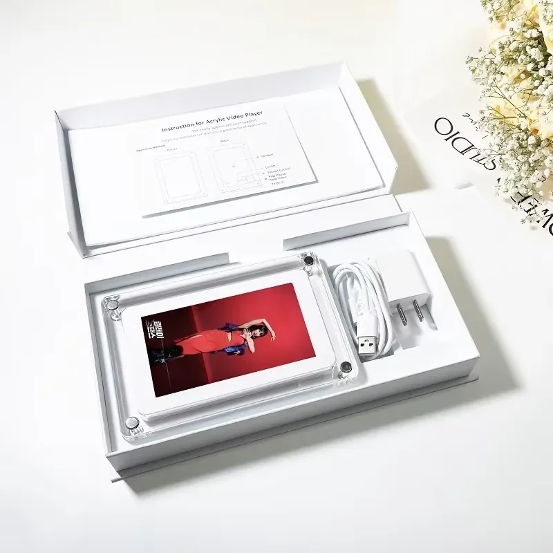 BOLRZO 8GB memory 5/7/10 inch IPS LCD screen custom logo wholesale transparent digital photo frame video photo frame acrylic