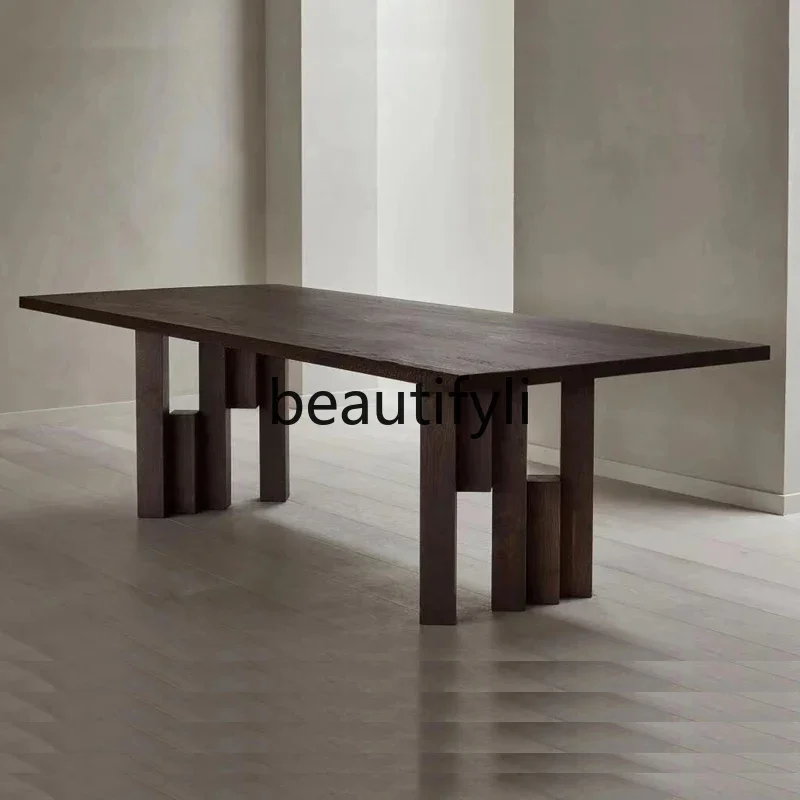 Q178 North American oak dining table wabi style retro log rectangular desk, medieval style tea table Italian minimalist