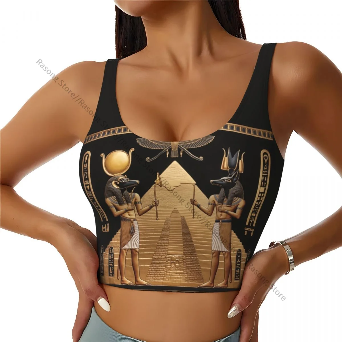 Sports Bra Women Running Yoga Clothes Vest Egyptian God Anubis Art Gathering Fitness Vest