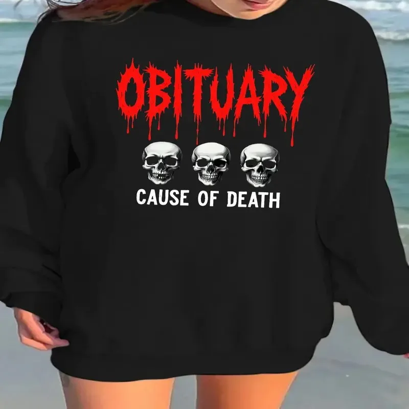 

Зимне-осенний свитшот, женская одежда больших размеров, женская одежда больших размеров с черепами, красный художественный текст, модный топ из чистой хлопчатобумажной ткани