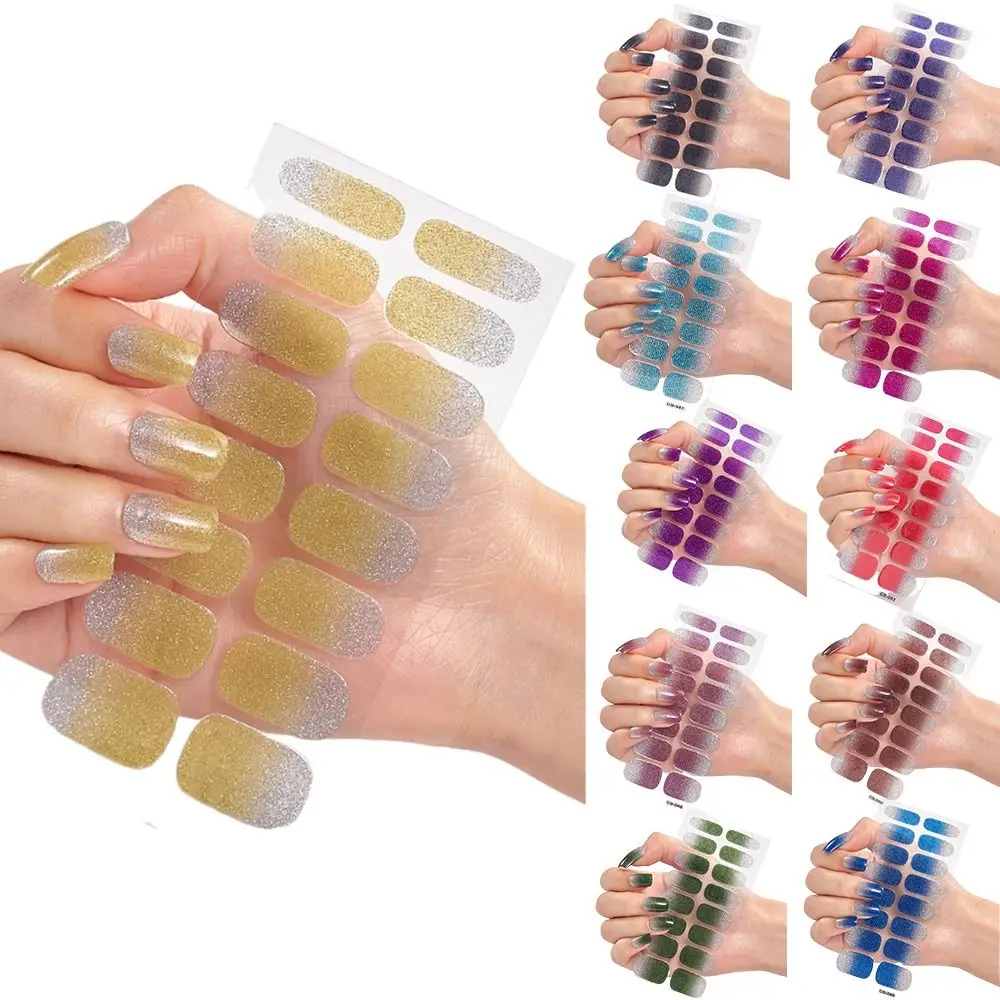 8 fogli strisce adesivi per unghie in gel colori sfumati strisce di smalto gel scintillanti involucri per unghie in gel semplici