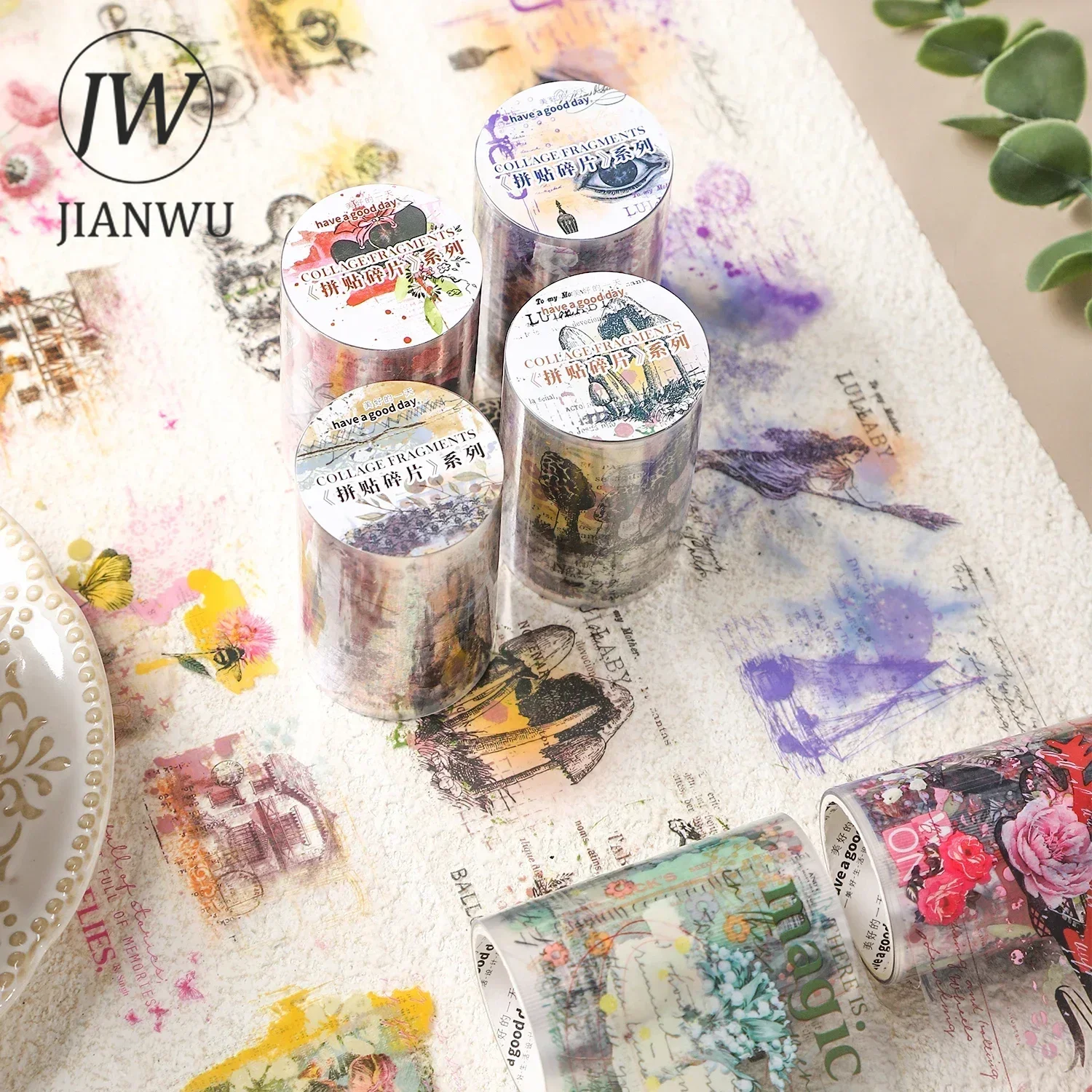 JIANWU 60mm*200cm Collage Fragments Series Vintage Plant Flower Material PET Tape Creative DIY Journal Stationery