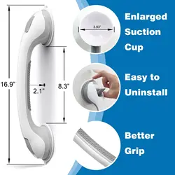 Grab Bars for Bathtubs and Showers 16 Inch Strong Suction Shower Bar Safety Bars for Shower Chair Bathroom Grab Bar for Senior