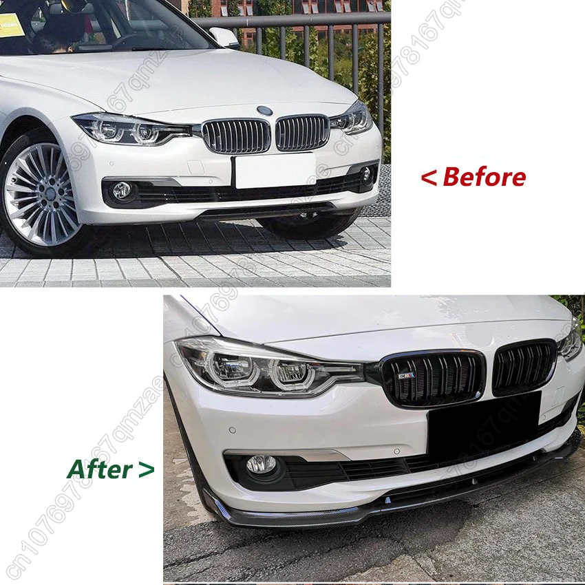 For BMW 3 Series F30 F35 2013-2019 3PCS Car Front Lower Bumper Lip Splitter Diffuser Gloss Black Trim Body Kits Spoiler Guard