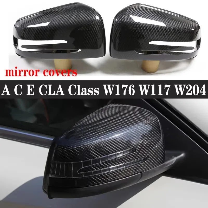 For Mercedes Benz A C E CLA Class W204 W212 W117 W176 C63 C43 Shells Rearview Cap Dry Carbon fiber rear view mirror case cover