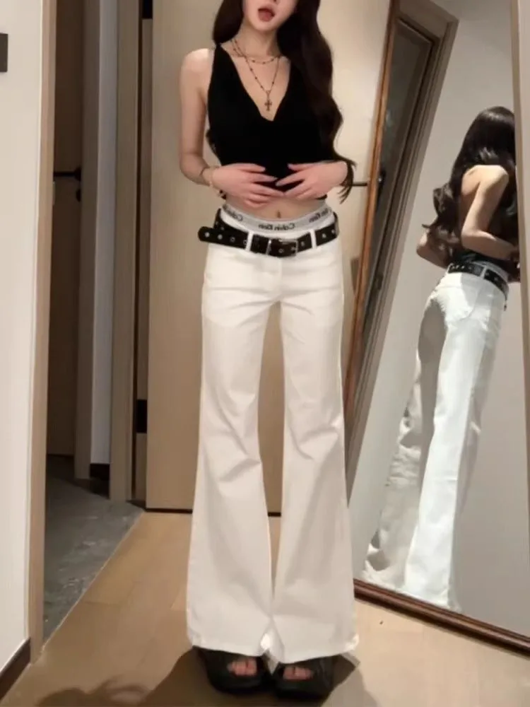 

White Bell Bottom Jeans Women's Spring New plus Size Slimming Elastic Not Legging Floor Length Hoof Bell Pants