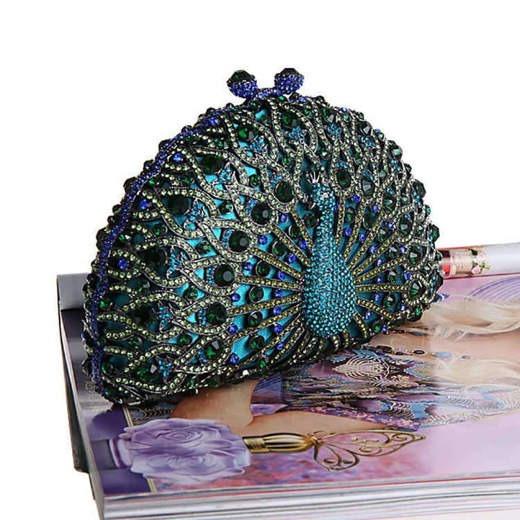 

Peacock Rhinestone Bag Empty Metal Crystal Dinner Handmade Diamond Bag Women's Diamond Handbag Luxury Designer Bags High Quality