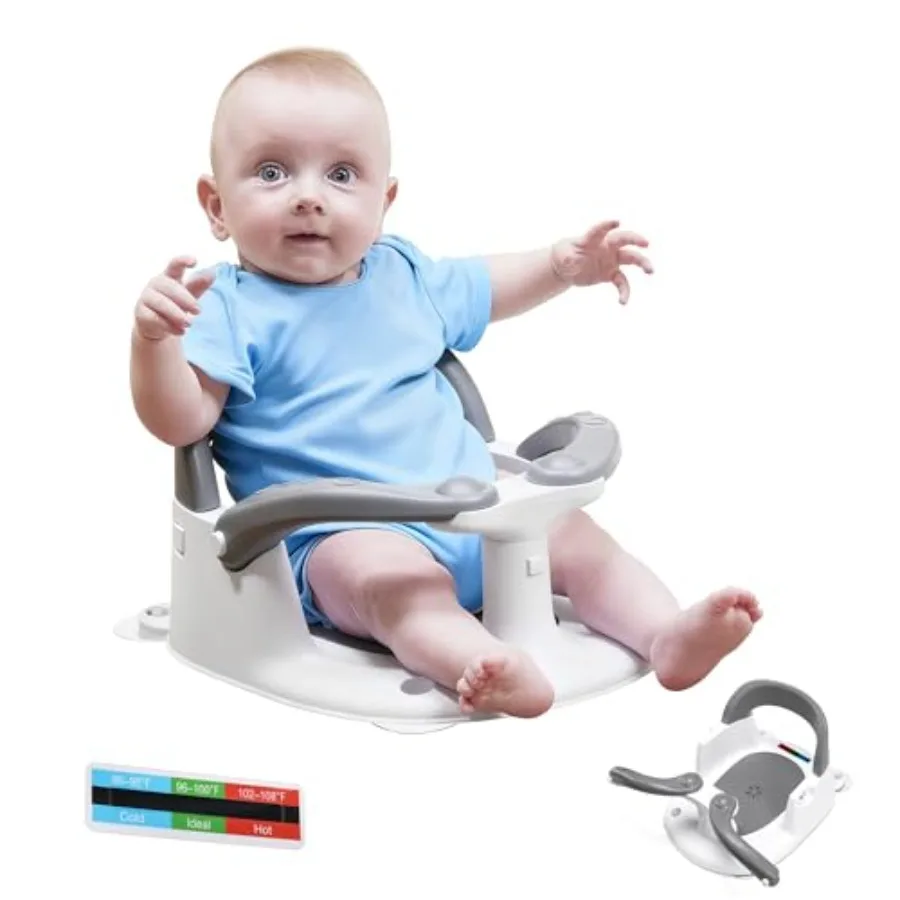 

Детское сиденье для купания для малышей от 6 месяцев, устойчивое на 360 градусов, с кнопкой управления одной кнопкой, полой спинкой и индикатором температуры воды