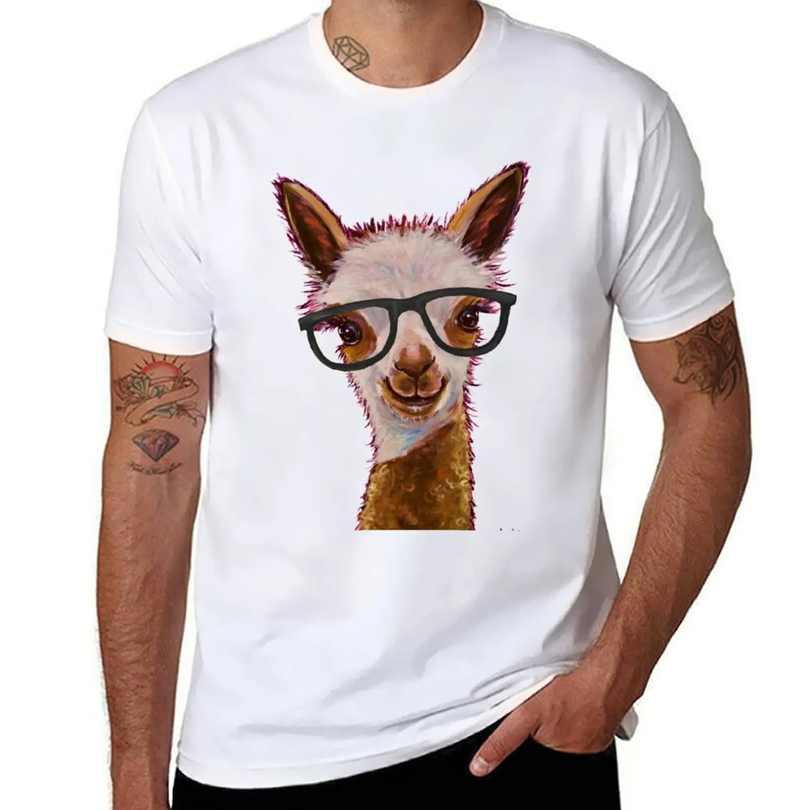 

Alpaca with Glasses T-Shirt anime tshirt t shirts for man graphic vintage T-Shirt