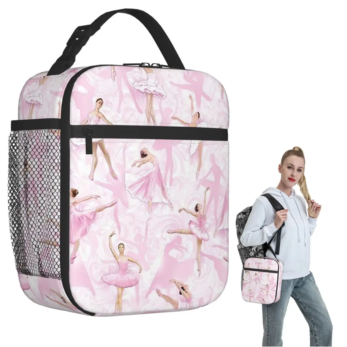 Ballet Dance Makes Me Free Ballerina Dancer Insulated Lunch Bag for Women Kids Leakproof Food Boxes Thermal Lunch Box Tote