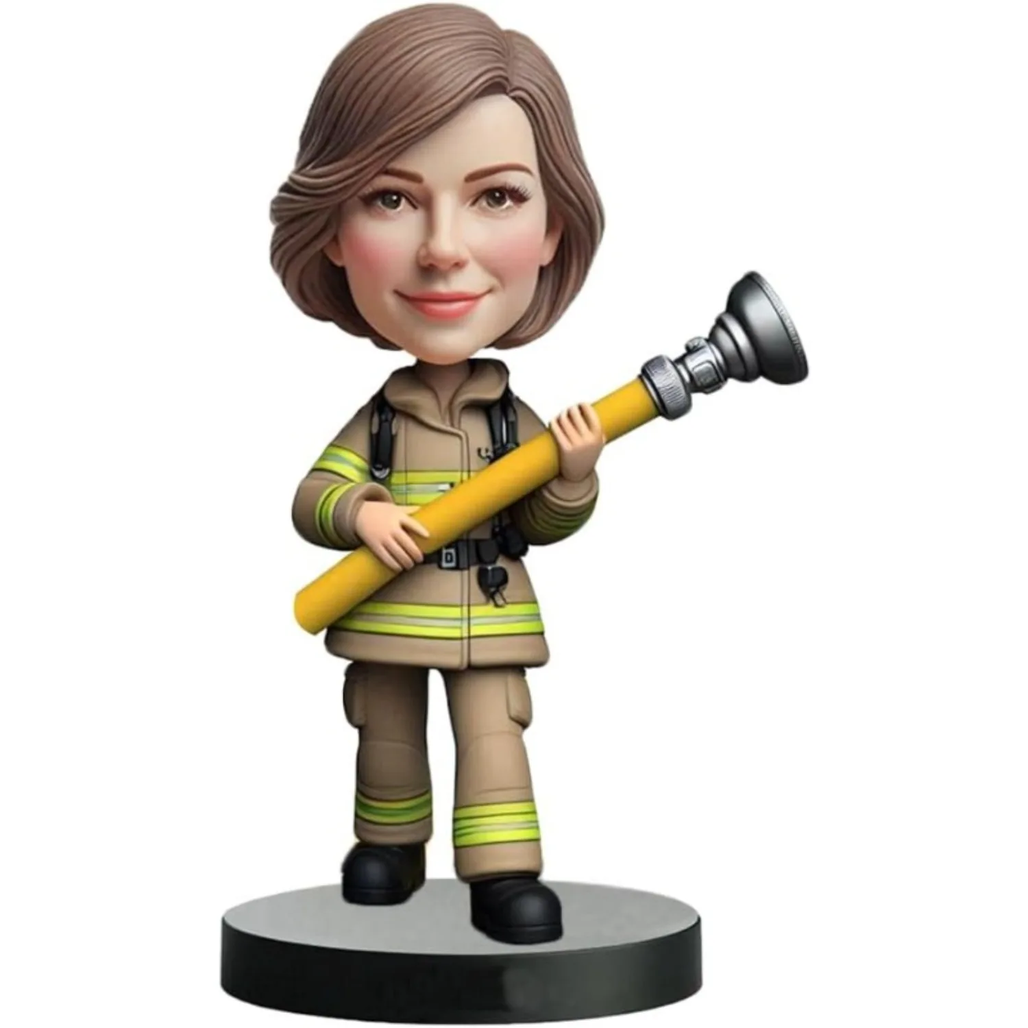 Custom Firefighter Bobblehead High Pressure Hose Heroine Figurine Personalized from Photo Handmade Clay Retirement Keepsake Art