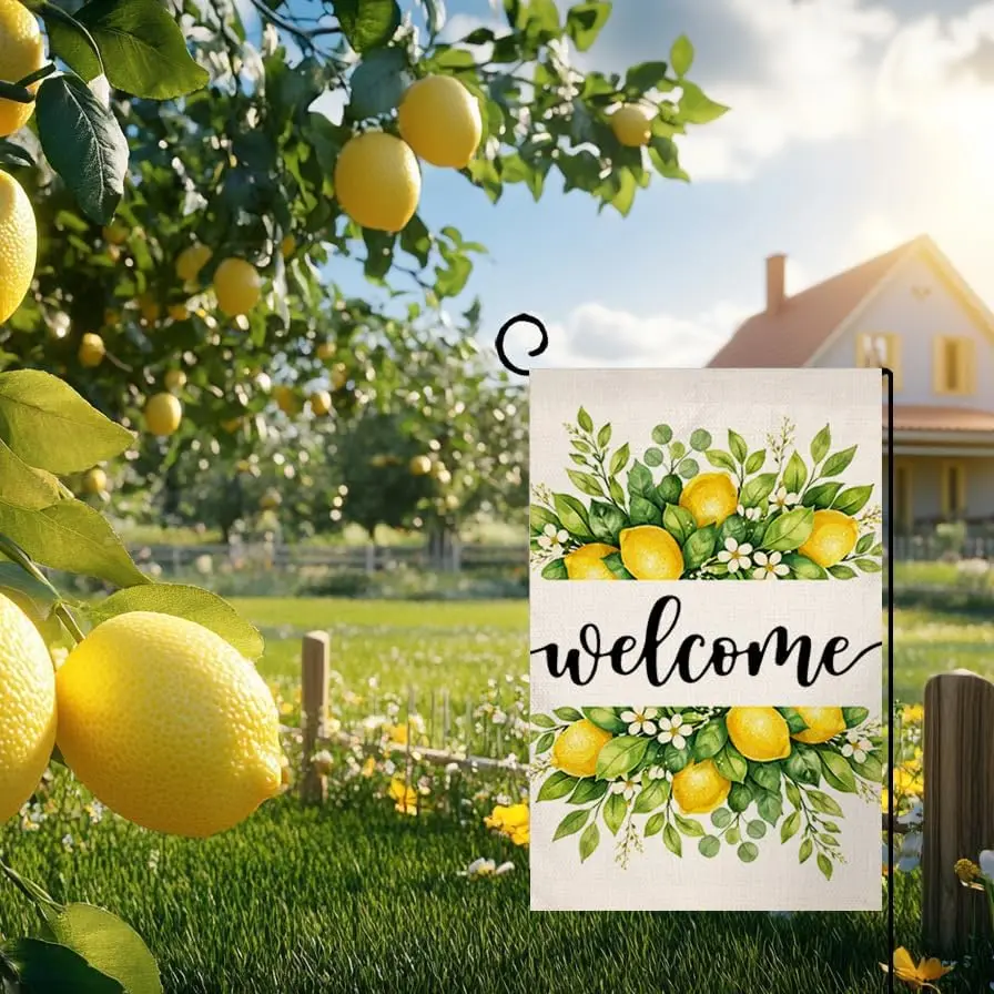 BLKWHT Summer Lemon Garden Flag 12x18 Vertical Double Sided Welcome Spring Farmhouse Holiday Outside Decorations Burlap Yard ZZM