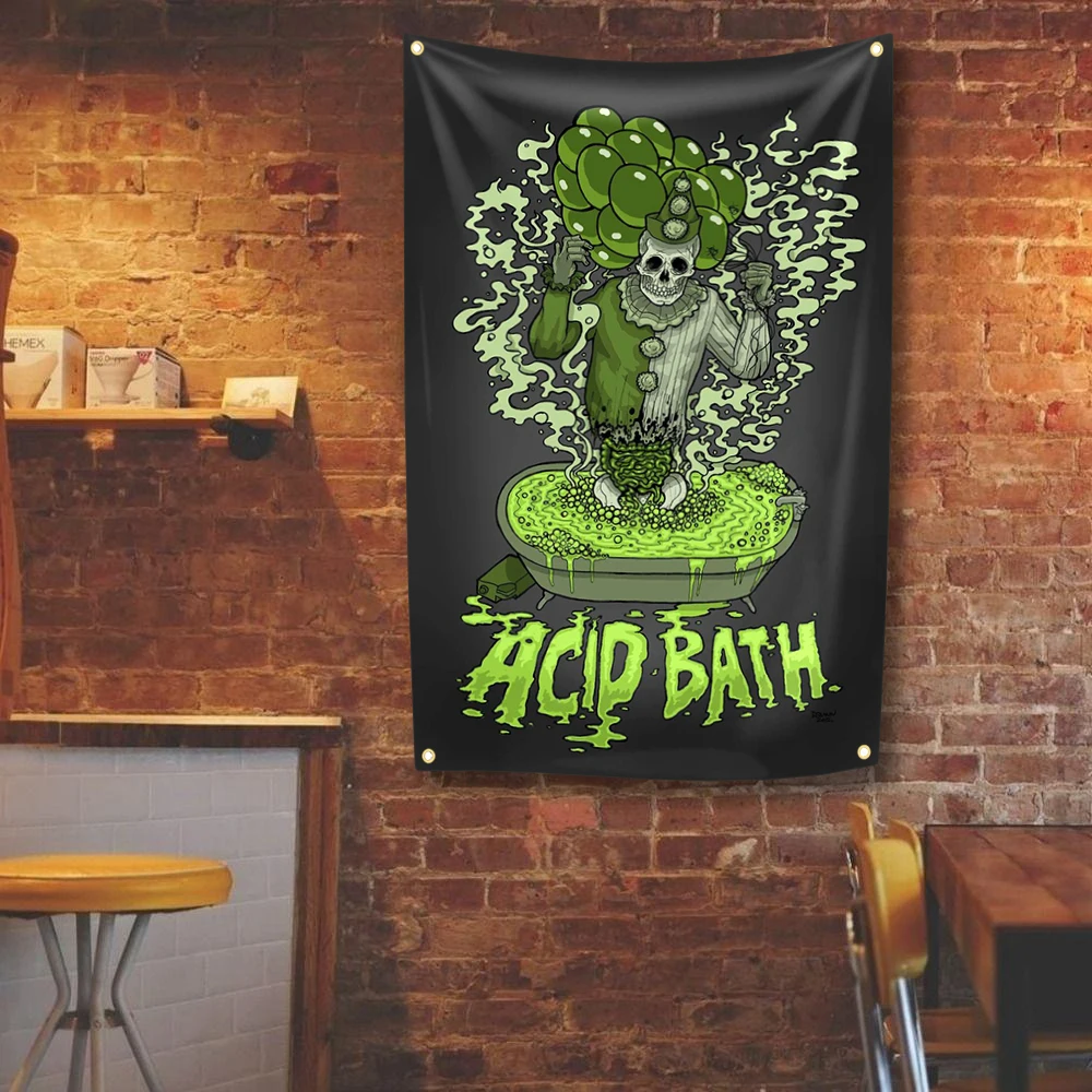 Acid Baths Tapestry 4 Holes Colorful Polyester Flag Wall Hanging Background Wall Decor Table Cover Art Tapestries Concert Banner