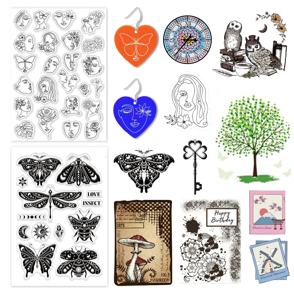 

Face Clear Stamps for Card Making Decoration Scrapbooking Supplies, Abstract Clear Stamps Earrings Transparent Silicone Stamps