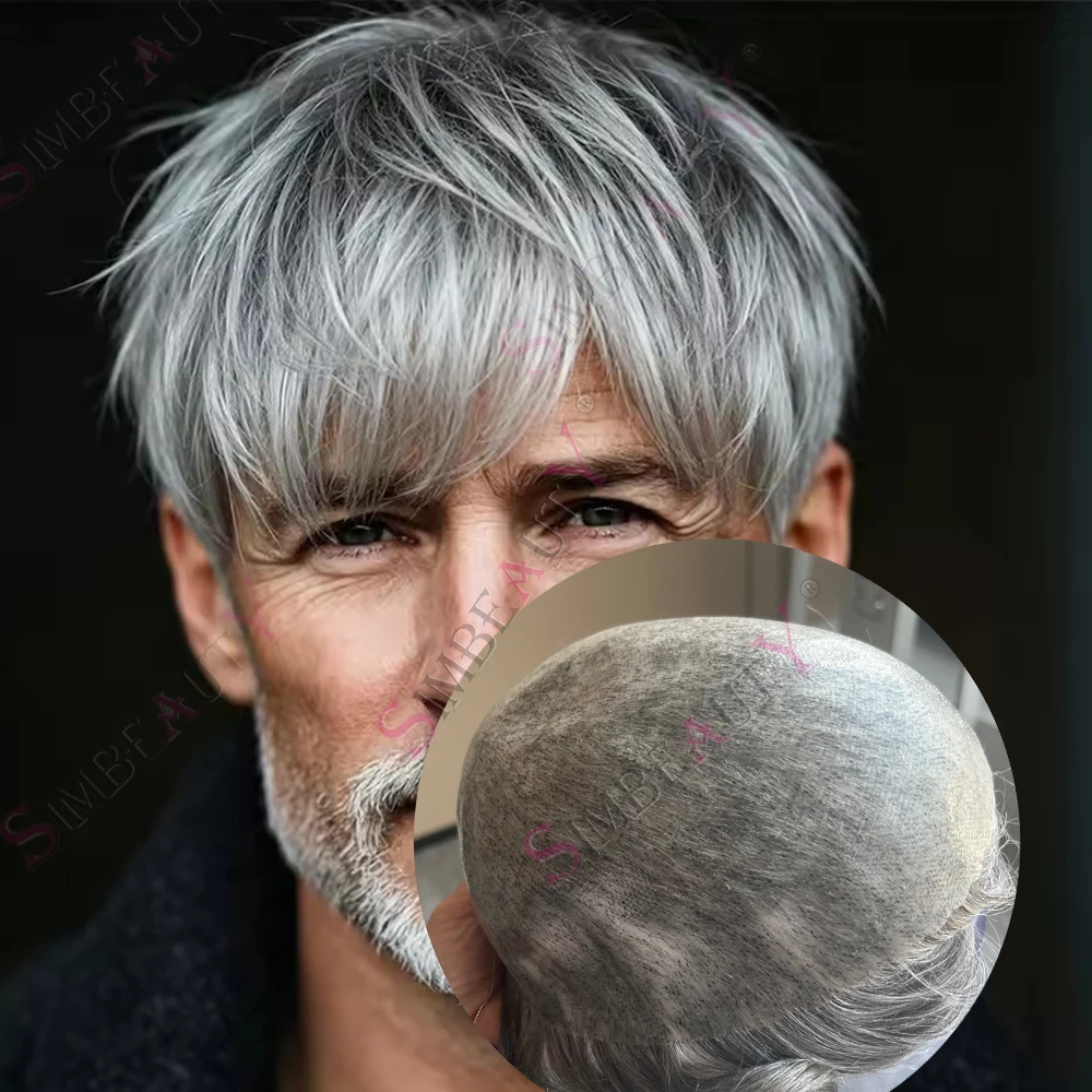 

Undetectable 6Inch Men's 1B65 1B80 1b40 Black Grey Durable Thin Skin Pu Toupee 100% Human Hair Cheapest Male Wig Capillar Prosth