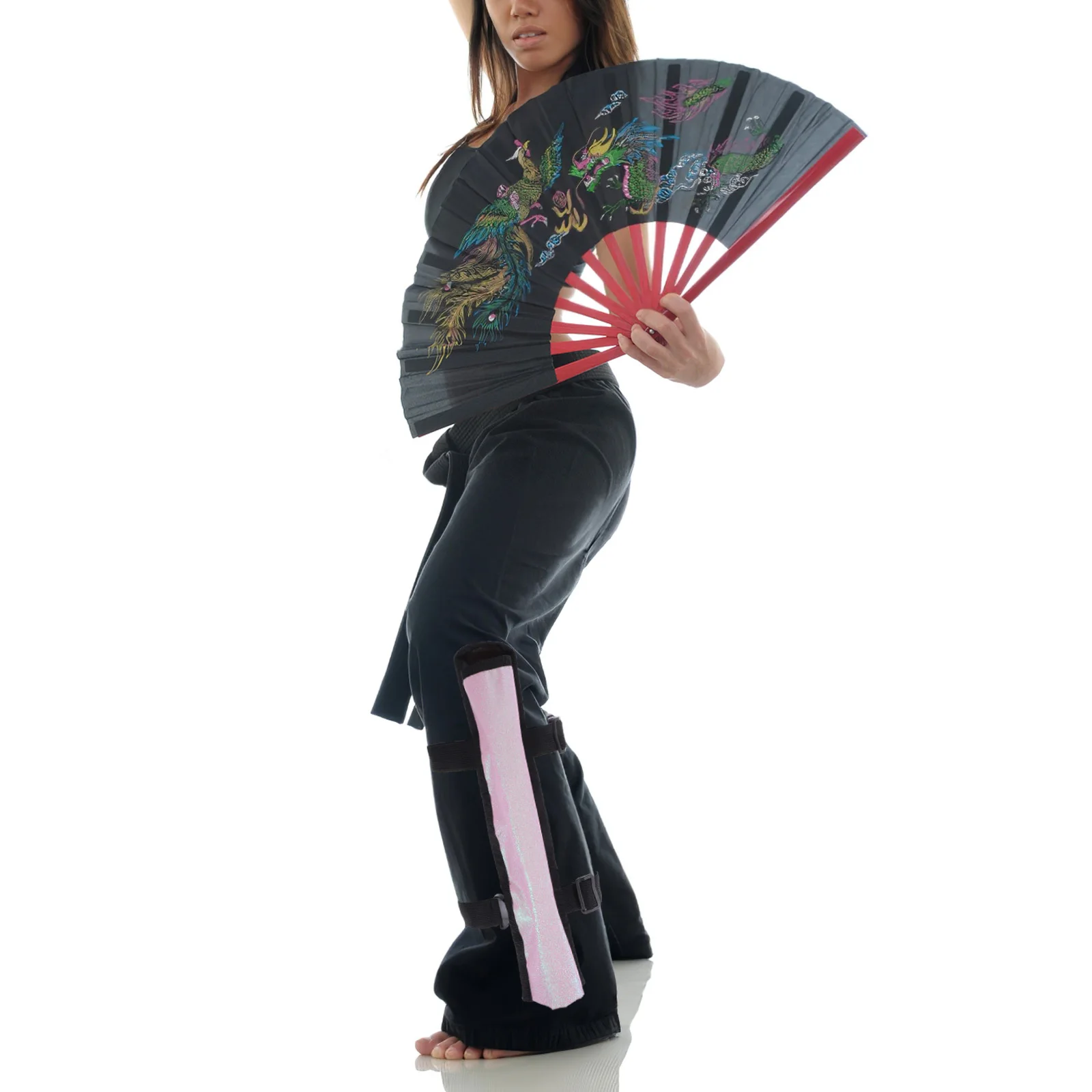 Leg Strap Fan Pouch Adjustable Canvas Bag for Folding Hand Fan Kung Fu Tai Chi Festival Dance Performance Rave Gear