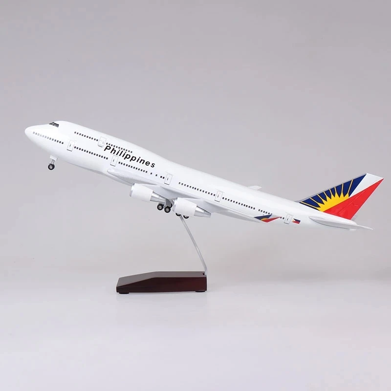 1:150 Scale 47cm Diecast Airplane Toy Philippine Airways B747 Plane Resin Model Kit With Lights & Base Aviation Collectible Gift