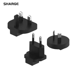 Adapter wtyczek SHARGE International odpowiedni do obszarów UK, EU i AU (Australia).