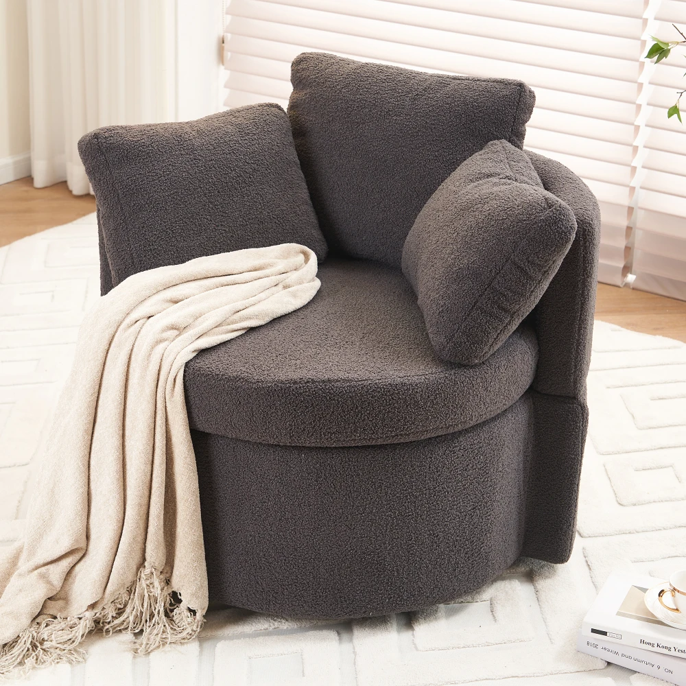 

Teddy Fabric Swivel and Storage Chair With Back Cushion for Living Room,Dark Gray