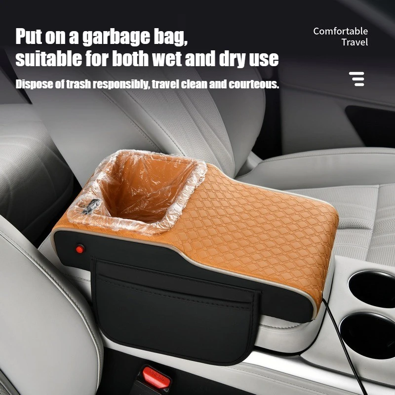Multifunctional Car Armrest Storage Box Superior Sporty Heightening Pad Usb Charging Port With Starry Atmosphere Lamp