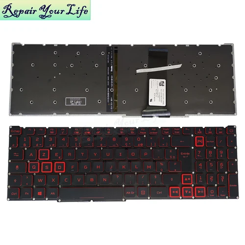Imagen 2 del producto Teclado retroiluminado AZERTY francés LA para Acer Nitro 5 AN515 54 557H AN517 AN715-51 teclados latinos españoles SP ES rojo LG5P-N90BRL