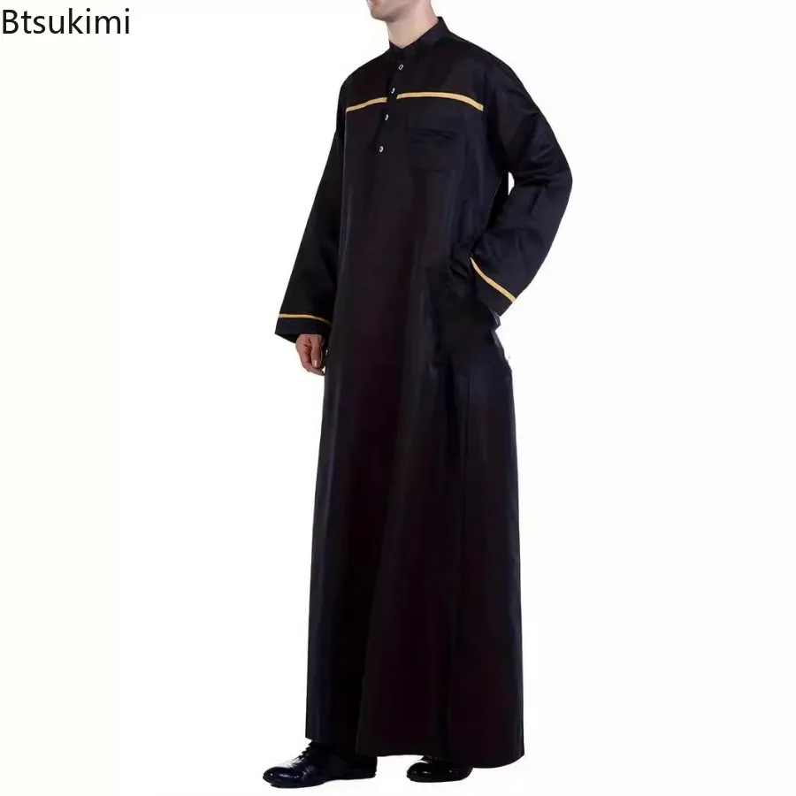 2025 Eid Muslim Men Jubba Thobe Long Dress Saudi Arabic Kaftan Islamic Clothing Ramadan Long Robe Caftan Men High Quality Abayas