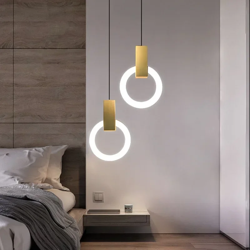 TechHP Nordic Simple LED Pendant Light Living Room Stairs Ring Chandelier Creative Dining Room