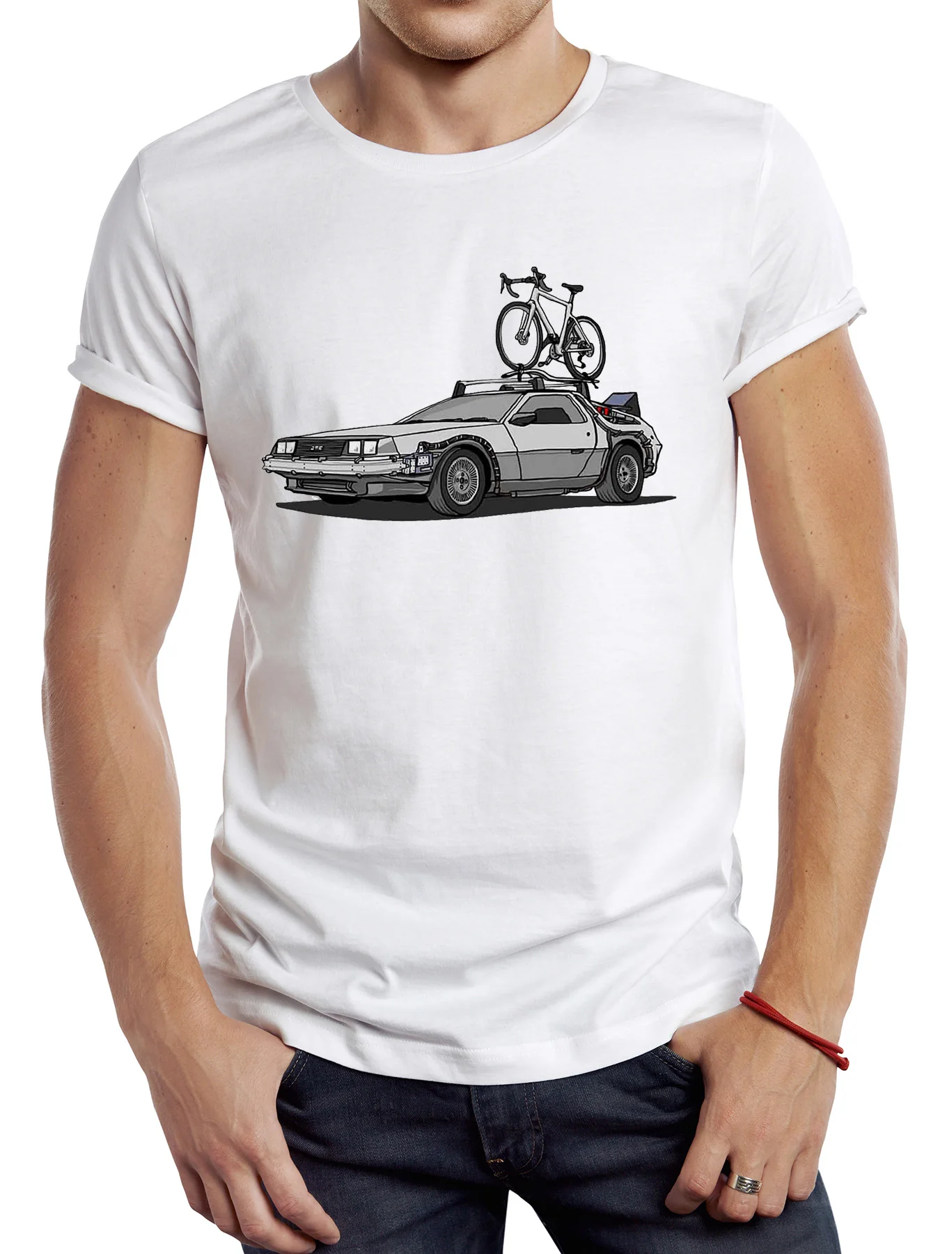 

FPACE Vintage Car With Bike Men T Shirt Graphic Art Bicycle Road Trip Sport Cloth Retro Tops Hipster Tee
