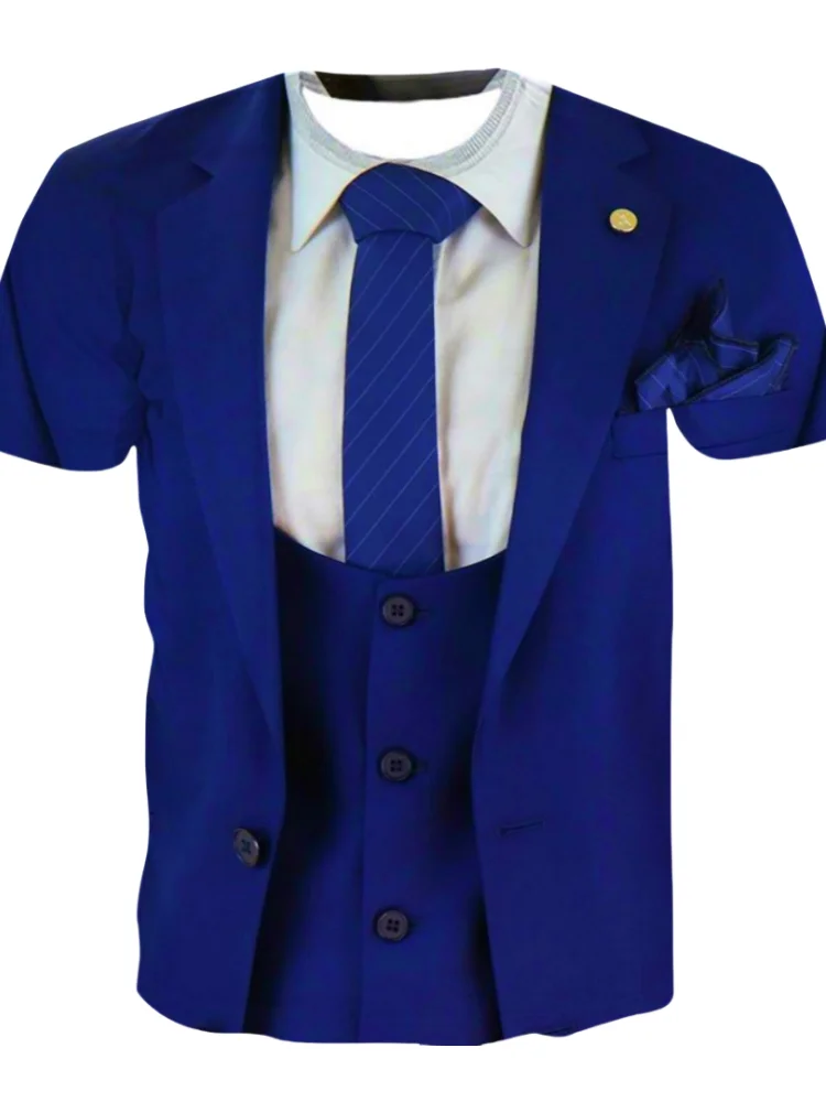 

Men's New T-Shirt Suit 3D Printed Tops Summer Suit Parody Design Humor Funny Short Sleeve Formal Peplum Men's Large Size T-Shirt