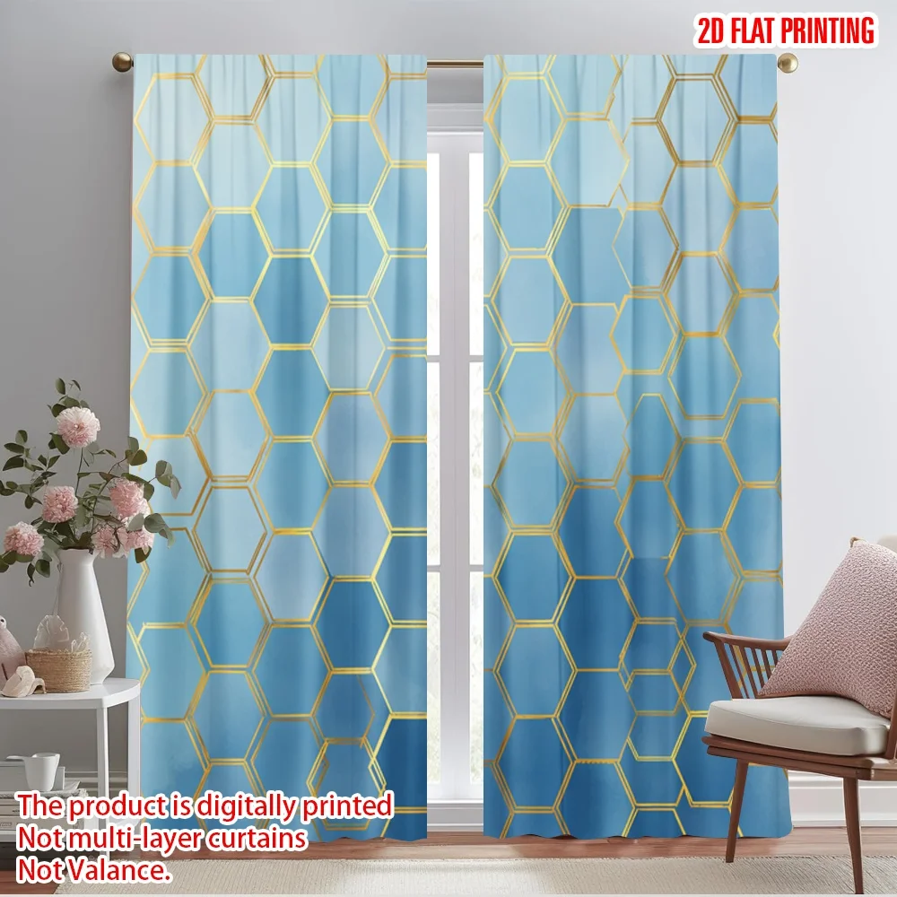 

2pcs 2D flat printing Scene Curtains Golden Honeycomb Polyester Without Electricity 0 Use for Classroom Office