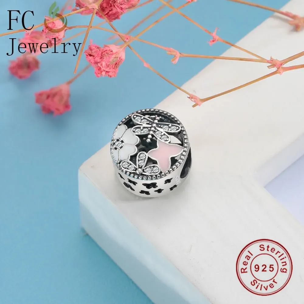 FC Jewelry Fit Original Brand Charms Bracelet 925 Silver Enamel Flower Animal Dragonfly Mixed Kralen Women Beads Gift Berloque