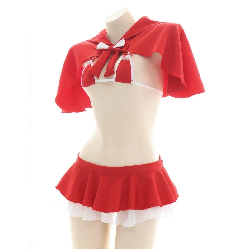 

New Christmas Role Play Little Red Riding Hood Underwear Swimsuit Costume Women Sexy Hooded Cloak Lingerie Pajamas Short Hoodies