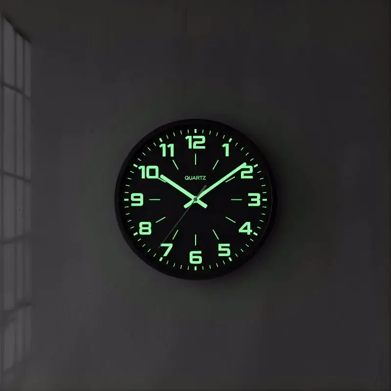 Grande horloge murale phosphorescente de 12 pouces, silencieuse, à quartz, sans tic-tac, décor lumineux pour salon, chambre à coucher, intérieur et extérieur