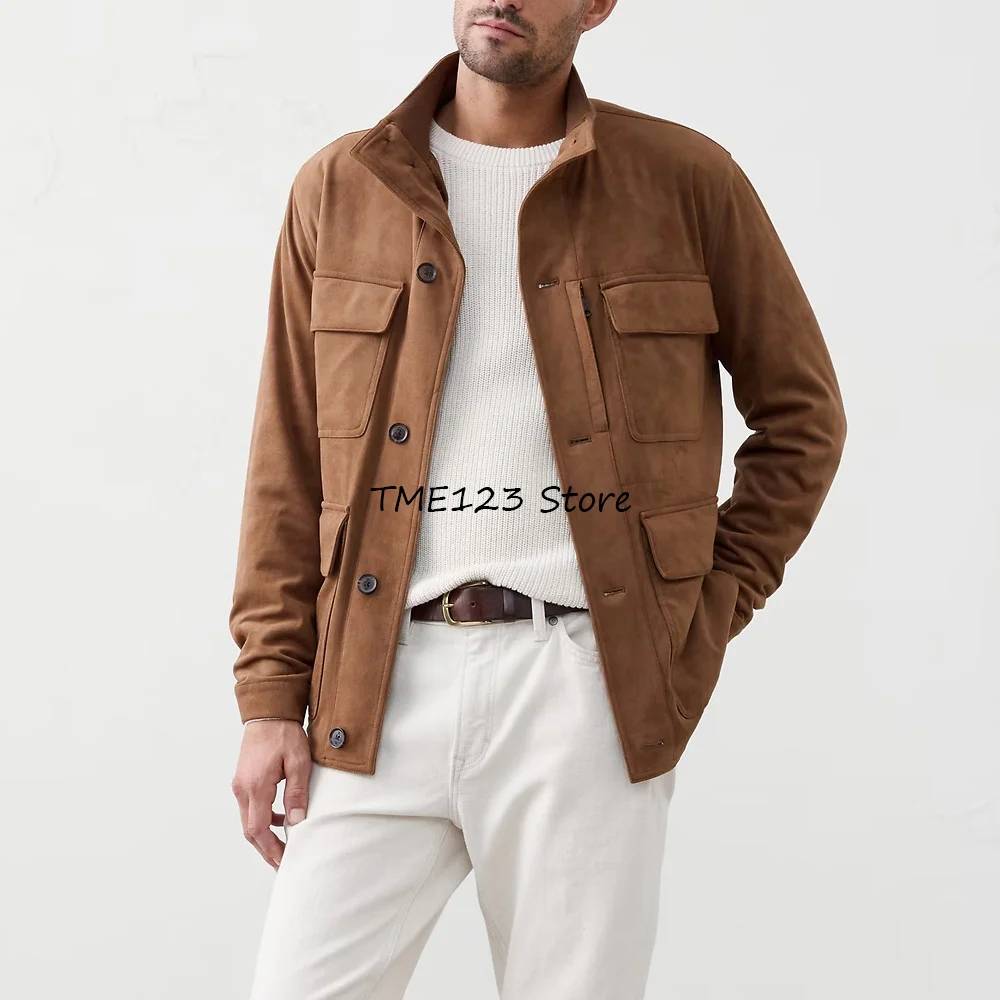 

Man Jackets High Quality Four Flap Pockets Urban Blazers Suede Jacket Men's Social Coat Stylish Casual Suit Single-breasted