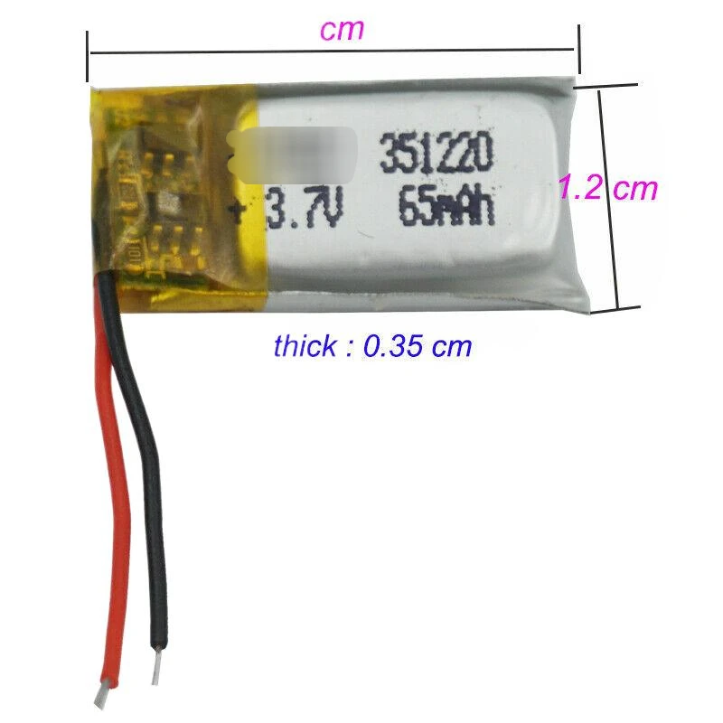 Литий-полимерный аккумулятор LiPo 3,7 В, 65 мАч 351220   для GPS Bluetooth-очков