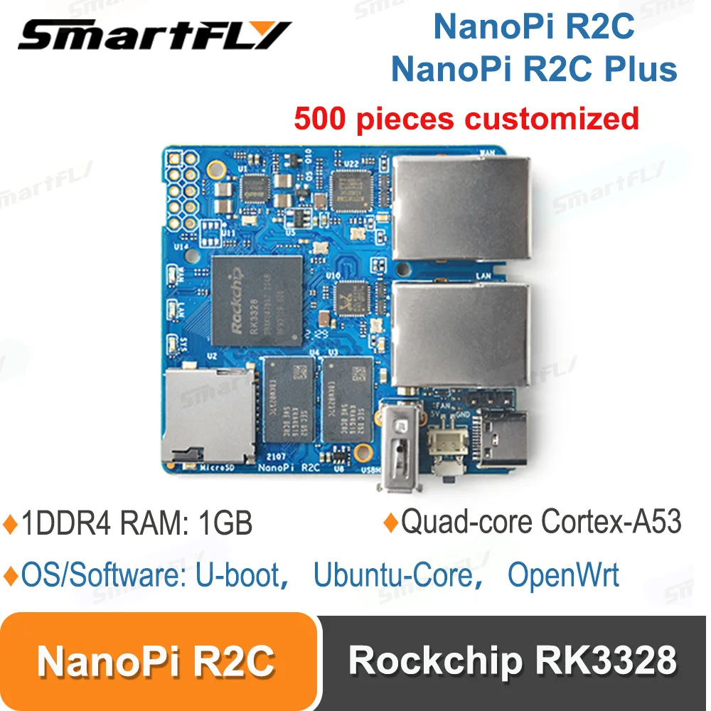 500 PCS FriendlyElec NanoPi R2C Mini Router Rockchip RK3328 1GB DDR4 RAM NanoPi R2C Plus 1G + 8GB EMMC 500 PCS Custom-Made