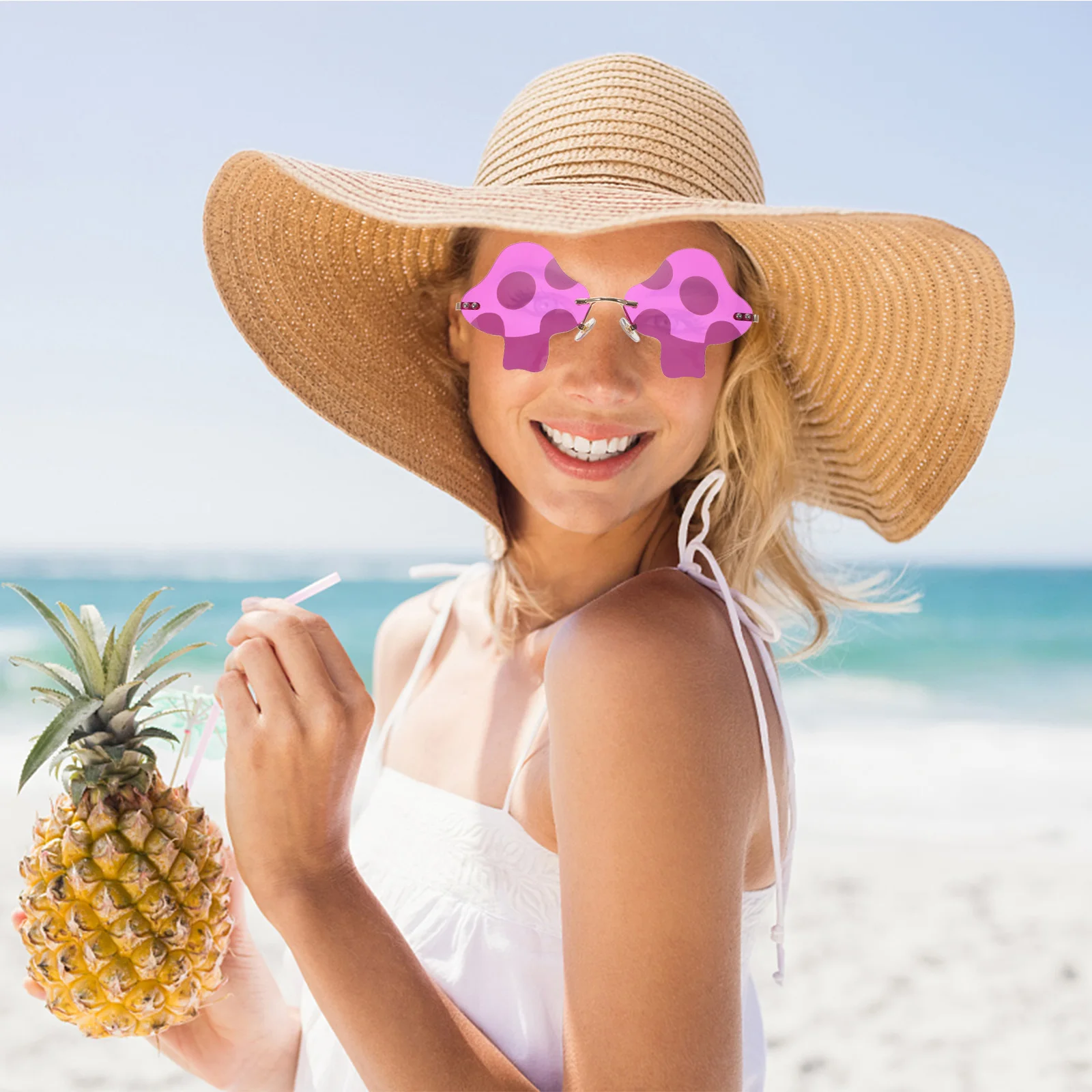

Rimless Sunglasses Trendy Fun for Parties Festivals Beach Disco Unique Shape Stylish Cool Glasses Frameless Eyewear Women Men
