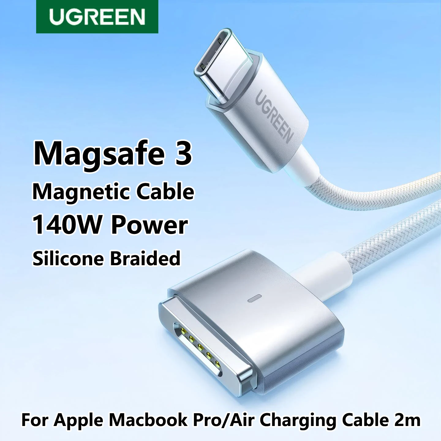 Кабель для зарядки UGREEN Type-C на MagSafe 3, магнитный, 2 м, PD140W, силиконовый, в оплетке, с LED-индикатором, USB-C зарядное устройство для Apple Macbook Pro Air 16 Кабель для зарядки UGREEN Type-C на MagSafe 3, магнитный, 2 м, PD140W, силиконовый, в оплетке, с LED-индикатором, USB-C зарядное устройство для Apple Macbook Pro Air 16