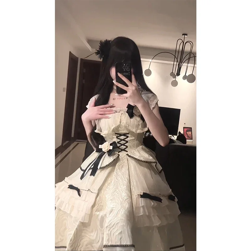 Abito Lolita lungo corto anteriore corto posteriore nero albicocca Abito da principessa Mitzvah da donna elegante temperamento industria pesante compleanno Bar