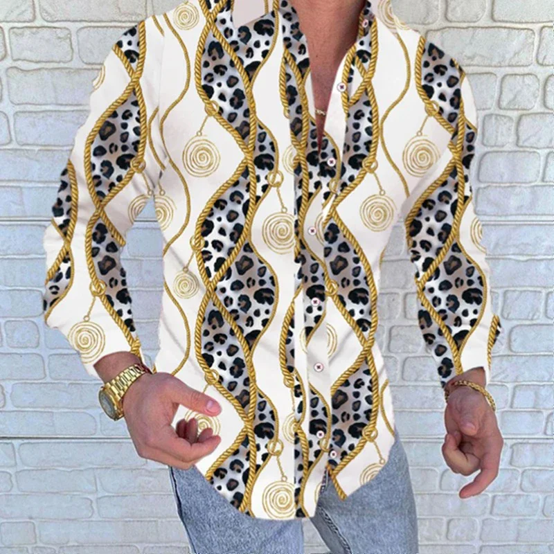 Mode Luxe Man Shirt Revers Overhemd Met Knopen Casual Designer Print Tops Met Lange Mouwen Heren Kleding Sociaal Vest Shirt