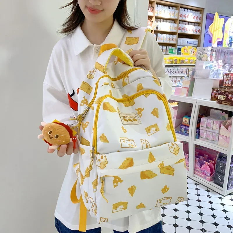 Korea Ins Cute Strawberry Cartoon Printed Backpack Large Capacity Lightweight Fashion Harajuku College Graffiti Student Bag Girl