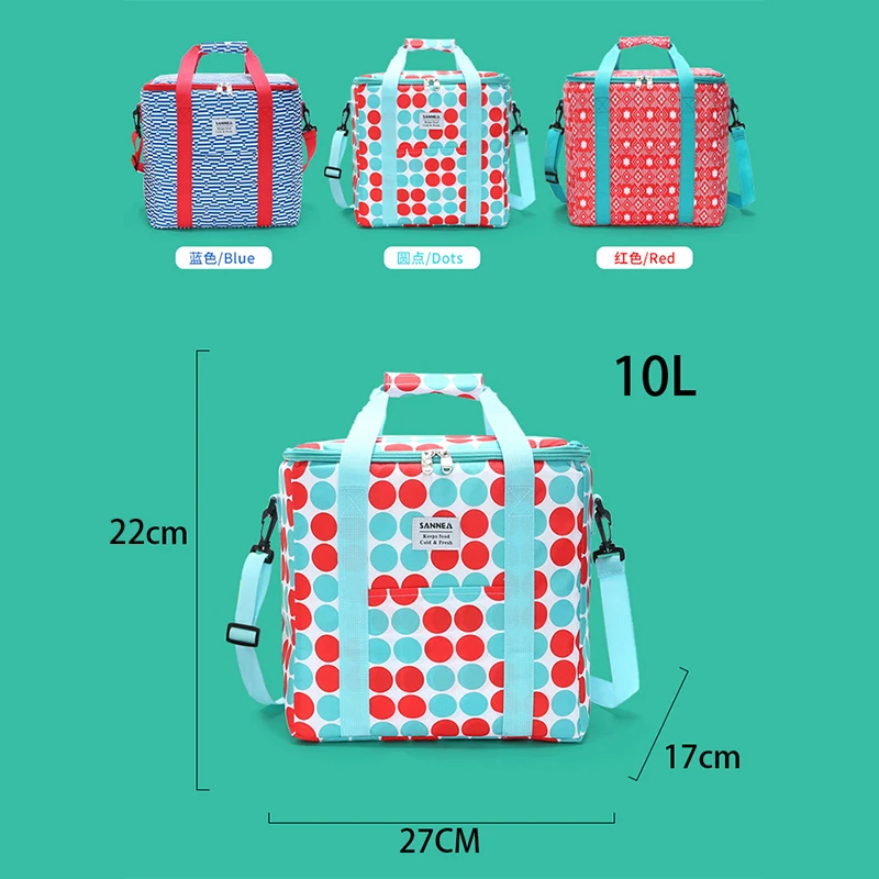 SANNE 10L Large Capacity Lunch Bag Thermal Insulation Oxford Cloth Cooler Bag Storage Waterproof Outdoor Multifunctional Box