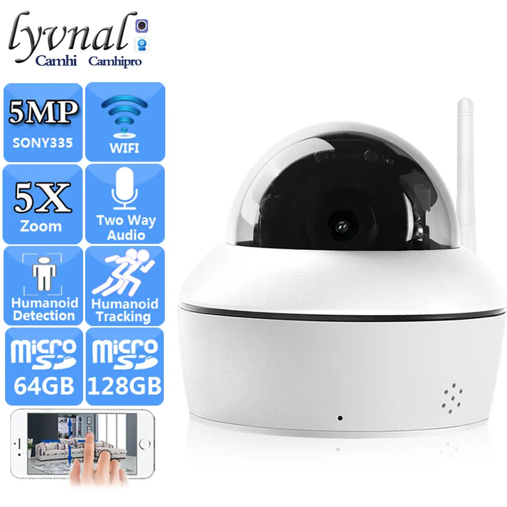 

H265 Sonyimx 335 5MP Wireless Security IP Camera Wifi PTZ Dome 5X Auto Zoom Humanoid Tracking Two Way Audio Outdoor With SD Card