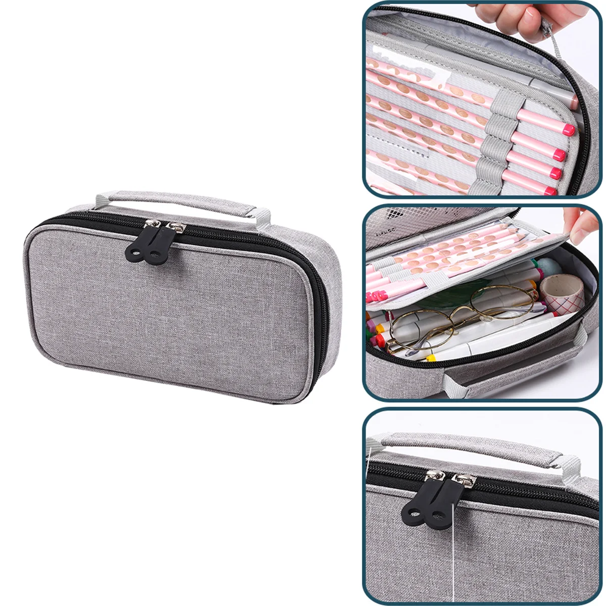 

Simple Canvas Pencil Case Lightweight Stationery Organizer For School Students Art Supplies Storage Bag Multi-Functional Pen