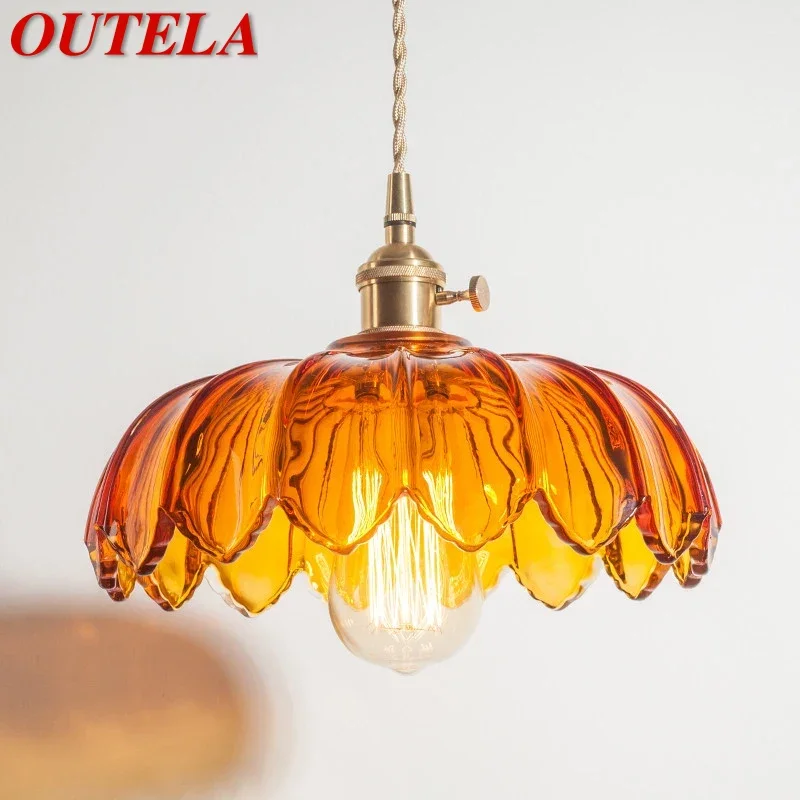 

OUTELA OUTELA Nordic Brass Pendent lamp Modern Bedroom Bedside lamp Color Glass LED Restaurant Bar Aisle Chandelier