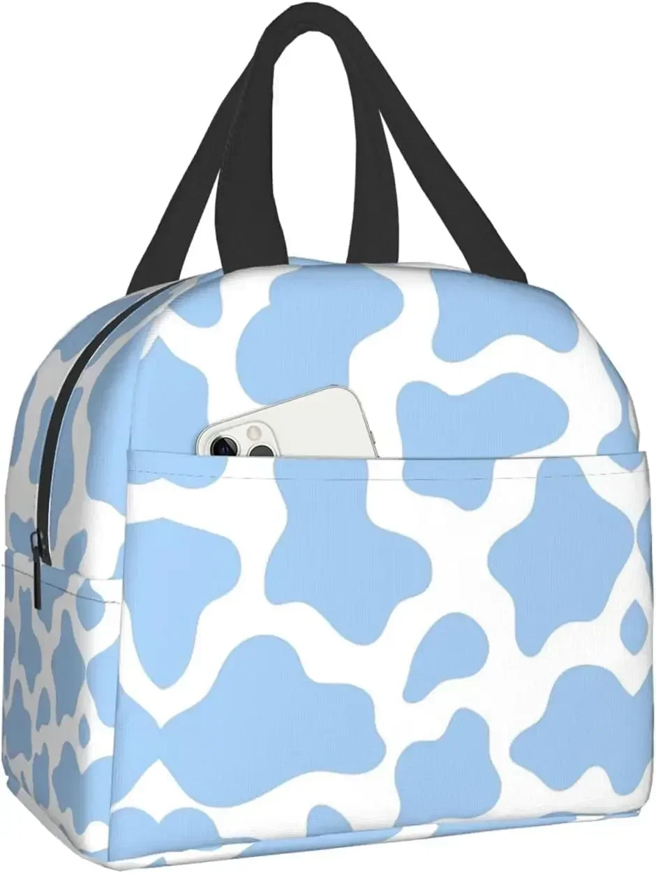 Light Blue Cow Animal Lunch Bag for Travel Work Picnic Bento Cooler Reusable Tote Lunch Boxes Insulated Container Shopping Bags