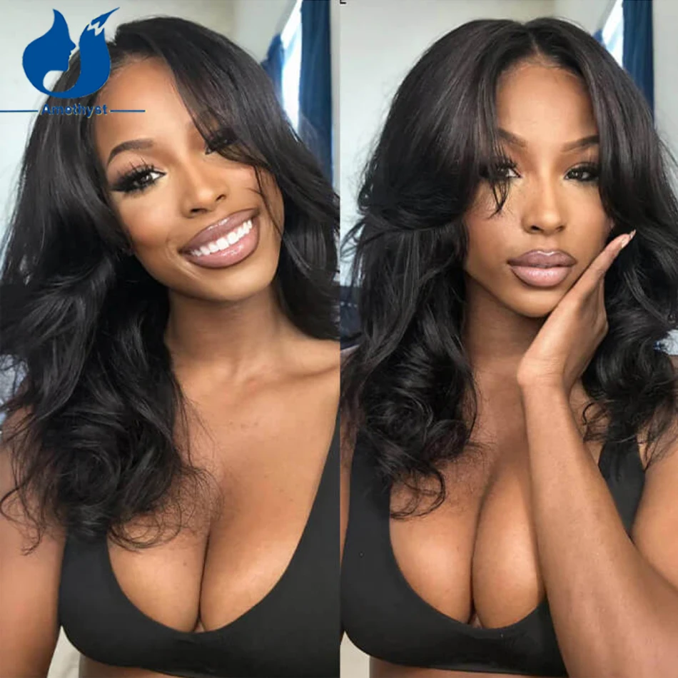 Ametyst Ready To Wear Layers Wave 13x6 Lace Front Human Hair Wig With Curtain Bangs Brazilian Preplucked Lace Frontal Wig Remy