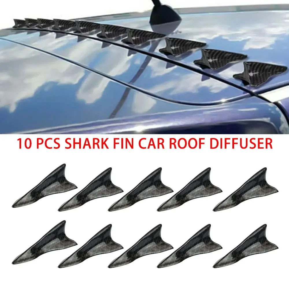 10Pcs Universal PU Rear Roof Shark Fins Spoiler Wing Kit Car Roof Spoiler Bumper Spoiler Shark Fin Diffuser Vortex Generator