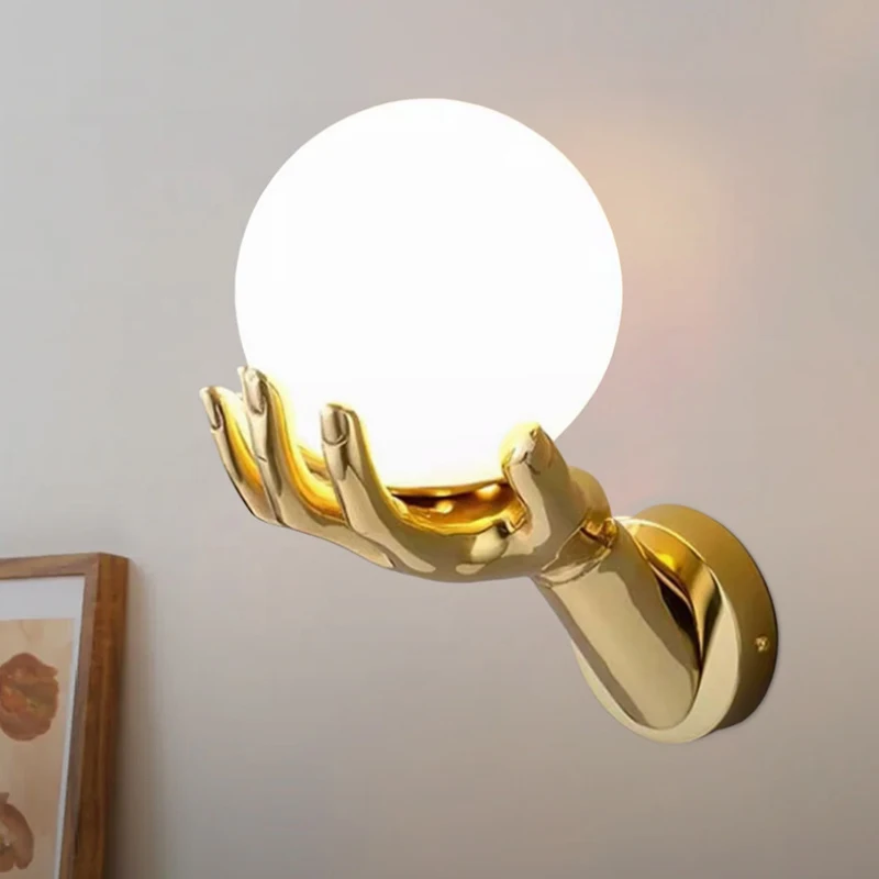 

Golden Finger Wall Lamps Light Luxury Bedroom Bedside Lamp Nordic Modern Creative Designer Living Room Corridor Wall Lights