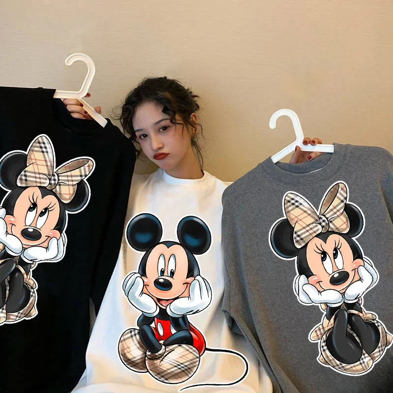 Camiseta Kawaii de gran tamaño para mujer, Top de dibujos animados de Mickey y Minnie, camiseta de moda Ulzzang, camisetas de manga corta de los años 90 y Y2k